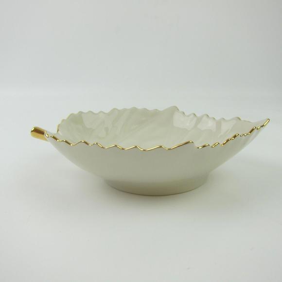 Lenox Leaf Candy Nut Dish Ivory with Gold Trim Handcrafted in Japan - Picture 8 of 14